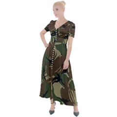 Camouflage Pattern Fabric Button Up Short Sleeve Maxi Dress by Bedest