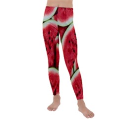 Watermelon Fruit Green Red Kids  Lightweight Velour Leggings by Bedest