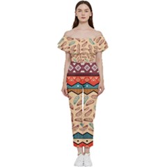 Ethnic-tribal-pattern-background Bardot Ruffle Jumpsuit by Apen