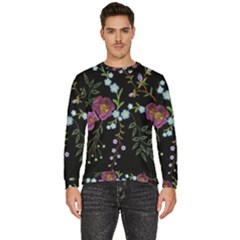 Embroidery Trend Floral Pattern Small Branches Herb Rose Men s Fleece Sweatshirt by Ndabl3x