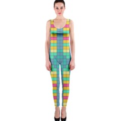 Checkerboard Squares Abstract Art One Piece Catsuit by Ravend