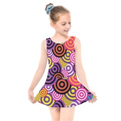 Abstract Circles Background Retro Kids  Skater Dress Swimsuit by Ravend