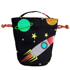 Planet Rocket Space Stars Drawstring Bucket Bag