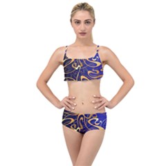 Squiggly Lines Blue Ombre Layered Top Bikini Set