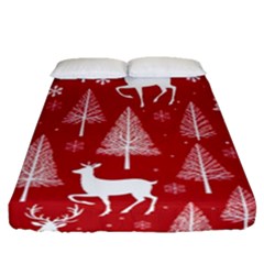 Christmas Tree Deer Pattern Red Fitted Sheet (queen Size)