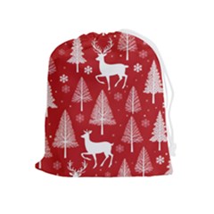 Christmas Tree Deer Pattern Red Drawstring Pouch (xl)