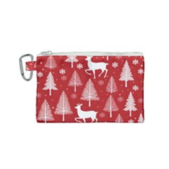 Christmas Tree Deer Pattern Red Canvas Cosmetic Bag (small) by Ravend