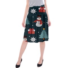 Snowmen Christmas Trees Midi Beach Skirt by Ravend