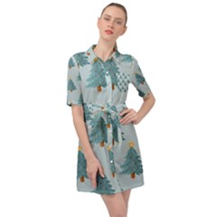 Christmas Trees Time Belted Shirt Dress by Ravend