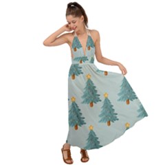 Christmas Trees Time Backless Maxi Beach Dress by Ravend