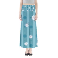 Gardenia Flowers White Blue Full Length Maxi Skirt