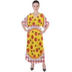 Pizza Table Pepperoni Sausage V-neck Boho Style Maxi Dress by Ravend