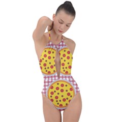 Pizza Table Pepperoni Sausage Plunge Cut Halter Swimsuit