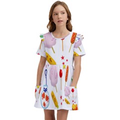 Summer Fair Food Goldfish Kids  Frilly Sleeves Pocket Dress by Ravend