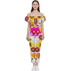 Flowers Blossom Bloom Nature Plant Bardot Ruffle Jumpsuit by Amaryn4rt