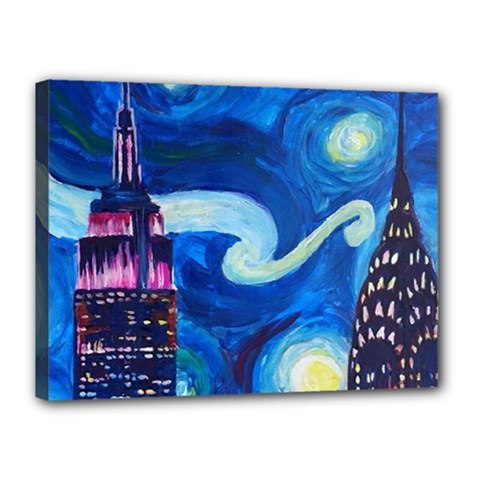 Starry Night In New York Van Gogh Manhattan Chrysler Building And Empire State Building Canvas 16  X 12  (stretched) by Modalart