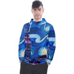 Starry Night In New York Van Gogh Manhattan Chrysler Building And Empire State Building Men s Pullover Hoodie by Modalart