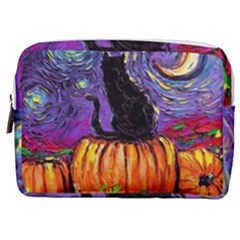 Halloween Art Starry Night Hallows Eve Black Cat Pumpkin Make Up Pouch (medium) by Modalart