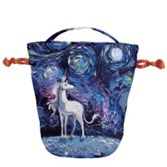 Unicorn Starry Night Print Van Gogh Drawstring Bucket Bag
