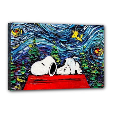 Dog House Vincent Van Gogh s Starry Night Parody Canvas 18  X 12  (stretched) by Modalart