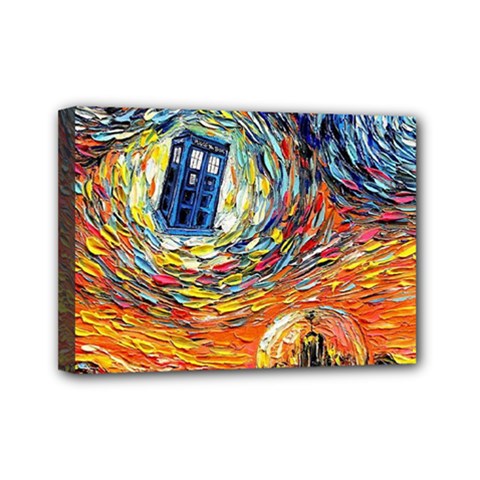 Tardis Starry Night Doctor Who Van Gogh Parody Mini Canvas 7  X 5  (stretched) by Modalart