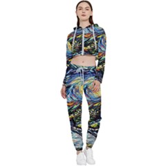 The Great Wall Nature Painting Starry Night Van Gogh Cropped Zip Up Lounge Set by Modalart