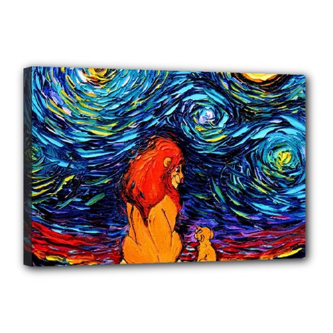 Lion Art Starry Night Van Gogh Canvas 18  X 12  (stretched) by Modalart