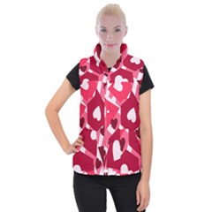 Pink Hearts Pattern Love Shape Women s Button Up Vest by Pakjumat