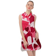 Pink Hearts Pattern Love Shape Sleeveless Shirt Dress by Pakjumat