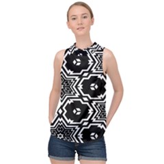 Black And White Pattern Background Structure High Neck Satin Top by Pakjumat