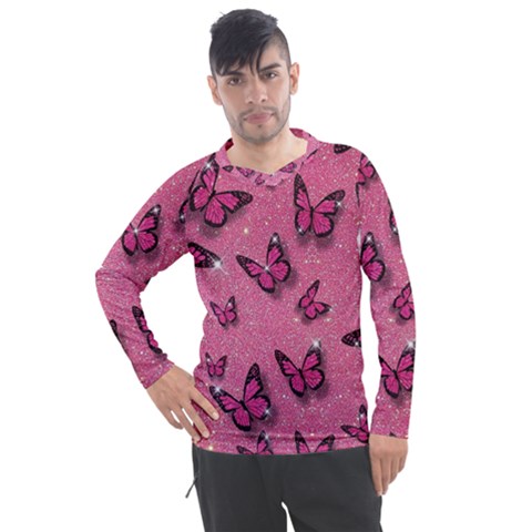Pink Glitter Butterfly Men s Pique Long Sleeve T-shirt by Modalart