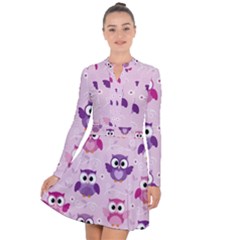 Seamless Cute Colourfull Owl Kids Pattern Long Sleeve Panel Dress
