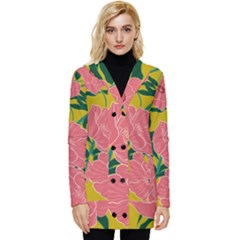 Pink Flower Seamless Pattern Button Up Hooded Coat  by Bedest