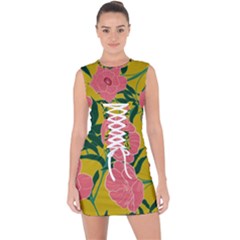 Pink Flower Seamless Pattern Lace Up Front Bodycon Dress by Bedest