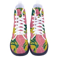 Pink Flower Seamless Pattern Men s High-top Canvas Sneakers