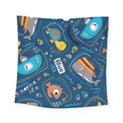 Seamless Pattern Vector Submarine With Sea Animals Cartoon Square Tapestry (small) by Bedest
