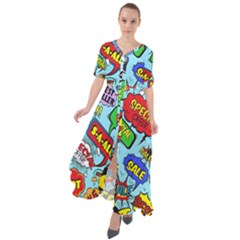 Comic Bubbles Seamless Pattern Waist Tie Boho Maxi Dress by Bedest