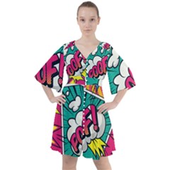 Comic Colorful Seamless Pattern Boho Button Up Dress by Bedest