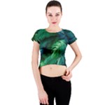 Tropical Green Leaves Background Crew Neck Crop Top