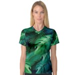 Tropical Green Leaves Background V-Neck Sport Mesh T-Shirt