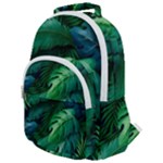 Tropical Green Leaves Background Rounded Multi Pocket Backpack