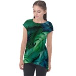Tropical Green Leaves Background Cap Sleeve High Low Top