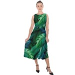 Tropical Green Leaves Background Midi Tie-Back Chiffon Dress
