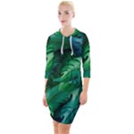 Tropical Green Leaves Background Quarter Sleeve Hood Bodycon Dress