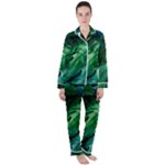 Tropical Green Leaves Background Women s Long Sleeve Satin Pajamas Set	