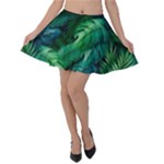 Tropical Green Leaves Background Velvet Skater Skirt
