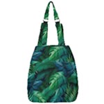 Tropical Green Leaves Background Center Zip Backpack
