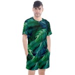 Tropical Green Leaves Background Men s Mesh T-Shirt and Shorts Set