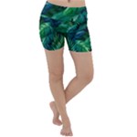 Tropical Green Leaves Background Lightweight Velour Yoga Shorts