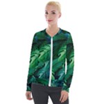Tropical Green Leaves Background Velvet Zip Up Jacket